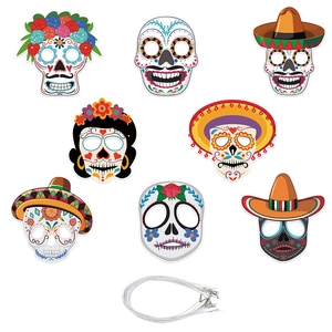 Mexican Day Of The Dead Paper Mask For Party Decoration Sugar Skull Calavera Photo Props With Elastic String Festive Decor