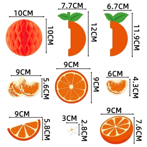 9-piece orange honeycomb ball party decorations set with citrus slices and leaf tags
