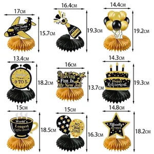 Set of 9 Retirement party honeycomb centerpieces with detailed size specifications