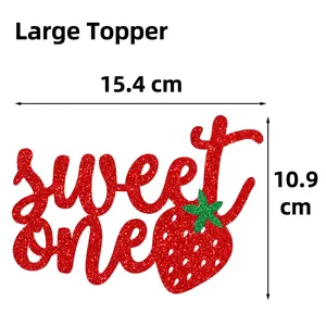 Red glitter strawberry sweet one cake topper for first birthday party decoration