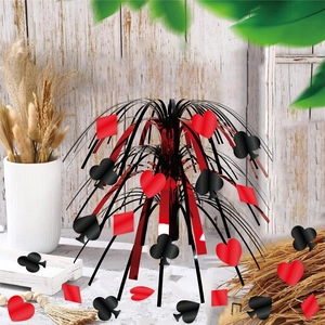 Casino poker card themed table centerpiece decoration for gambling parties and birthdays