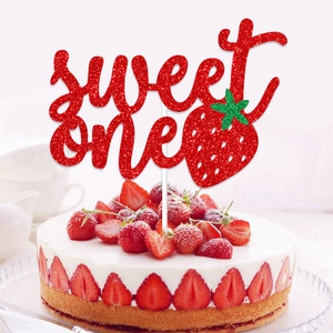 Sparkling red Sweet One strawberry cake topper for baby girl first birthday decoration