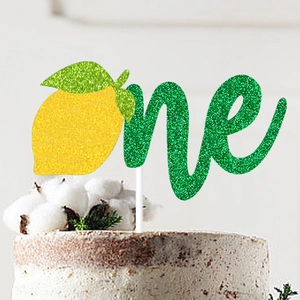 Décoration de gâteau scintillante 'one' avec citron pour premier anniversaire