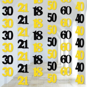 Milestone Number Hanging Garland Double Sided Glitter Paper Banner Birthday Anniversary Party Backdrop Decoration Black Gold