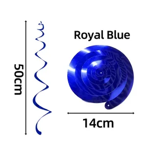 Blue PVC party swirl decoration for ceiling hangings, 50cm length, metallic finish