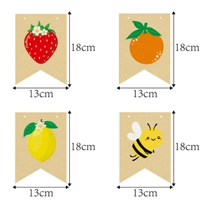 Summer fruit burlap banner with strawberry orange lemon and bee patterns 13x18cm