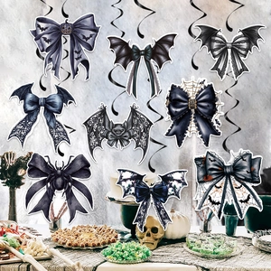 Gothic Halloween party hanging swirls with bat wings, spiders and skull designs