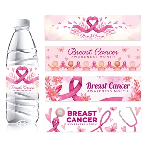 Breast Cancer Awareness Water Bottle Stickers Pink Ribbon Floral Heart Pattern Women Party Decoration Waterproof Label