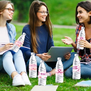 Breast cancer awareness month pink ribbon stickers for water bottle party decorations