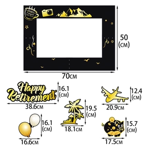 Black and gold retirement party photo booth frame set with props and 70x50cm frame