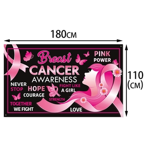 Breast cancer awareness backdrop with pink ribbon and female silhouette 180x110cm