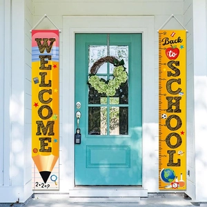 Striscioni per porta Welcome Back to School con matite per decorazioni scolastiche vivaci