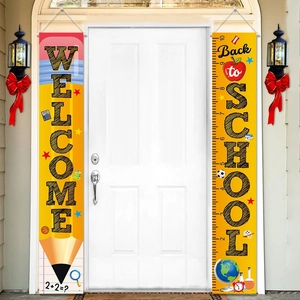 Striscione di Benvenuto per il Rientro a Scuola Decorazione per Porta della Classe in Poliestere Giallo con Motivo Matita Sfondo Festa