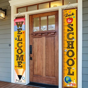 Set striscioni di benvenuto per scuola con matite e righelli per decorazioni per feste