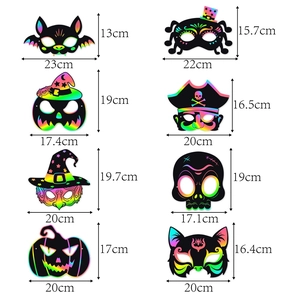 DIY Halloween scratch mask set with 8 rainbow patterns like bat pumpkin and witch