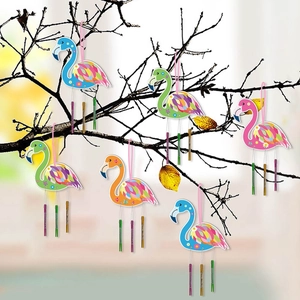 Colorful flamingo wind chimes set for Hawaiian beach party and garden decoration