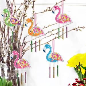 Set of colorful flamingo wind chimes with metal tubes for Hawaiian beach party decor