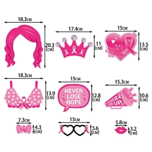 Pink ribbon breast cancer awareness photo booth props kit with 9 festive party accessories