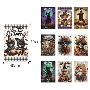 Halloween garden flags set featuring nine spooky patterns and dimensions 30x45cm