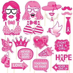Breast Cancer Awareness Photo Booth Props Pink Ribbon Charity Party Decorations Motivational Quotes Paper Handheld Selfie Accessories