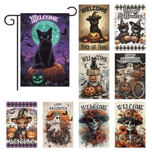 Halloween Garden Flag Burlap Linen Outdoor Yard Decorative Banner Welcome Pumpkin Skull Ghost Black Cat Party Ornament