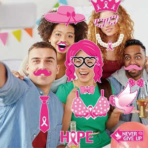 Pink ribbon breast cancer awareness party props kit with Hope and Never Give Up signs