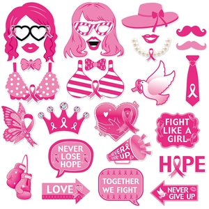 Pink ribbon breast cancer awareness photo booth props with motivational quotes
