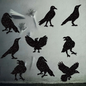 Halloween Crow Wall Decals Black Glitter Paper Birds Spooky Party Home Window Decorations DIY Silhouettes