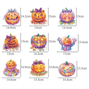 Set of 9 colorful Halloween pumpkin hanging decorations with unique disco and clown patterns