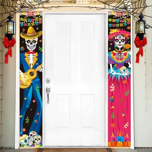 Day Of The Dead Door Banners Polyester Fabric Hanging Curtains Porch Decorations Mexican Party Sugar Skull Traditional