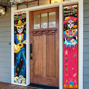 Day of the Dead porch banners featuring festive sugar skulls and marigolds