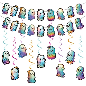 Banner Sospesi Fantasmi Halloween E Spirali Cartone PVC Sfumato Arcobaleno Decorazioni Per Feste Carine