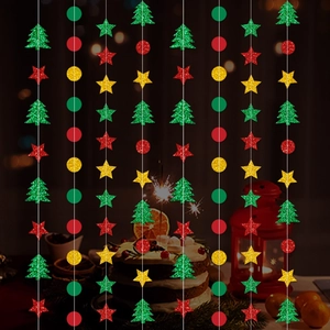 Glittery Christmas star and tree garland set for festive party and tree decoration