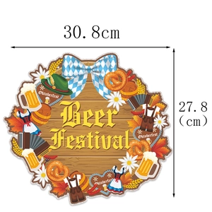Round Oktoberfest door sign with beer festival graphics and festive folk patterns