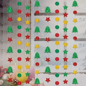 Christmas star and tree hanging garlands with glitter finish for holiday window decoration