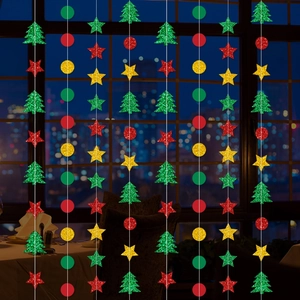 Sparkly Christmas star and tree hanging garlands for festive holiday decoration