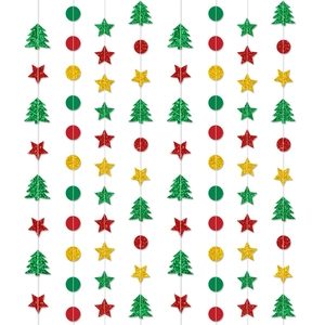 Sparkly Christmas star and tree glitter garlands for festive party wall decoration