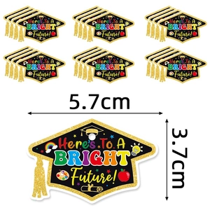 Graduation party confetti graduation cap shape with Here's To A BRIGHT Future slogan