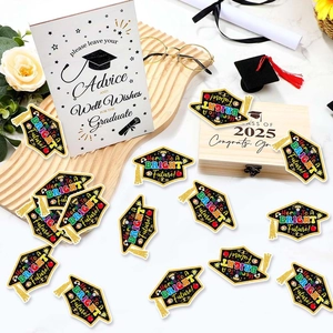 Class of 2025 graduation party decor set with gold glitter confetti and wooden keepsake box