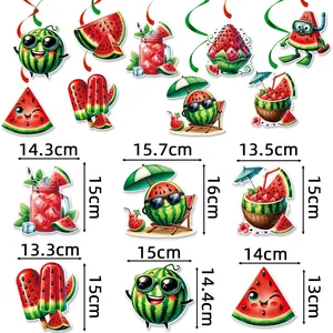 Detailed size specifications for watermelon party banners and hanging decorations