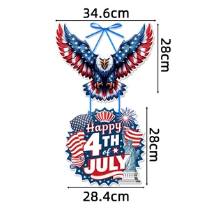Detailed size specifications of Independence Day door hanger with eagle and USA flag motifs