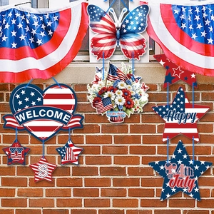 Independence Day patriotic door hanger set with USA eagle and red white blue star decorations