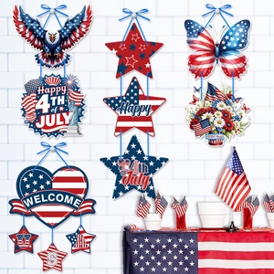 US Independence Day Door Hanging Cardboard Patriotic Red White Blue Eagle Welcome USA Fourth Of July Party Home Decor