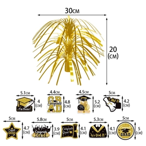Tableau des tailles pour décorations de fête de remise des diplômes avec franges dorées