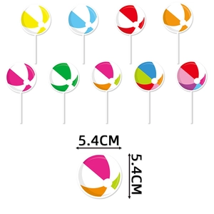 Set of 9 colorful volleyball cake toppers for summer beach parties, 5.4cm round decorations