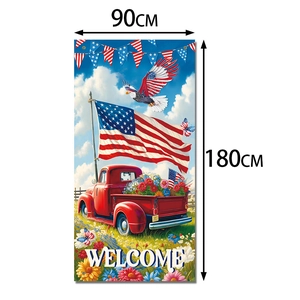 USA Independence Day door banner with eagle and vintage truck motifs, 90x180cm size