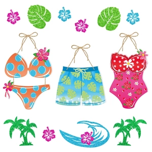 Hawaiian Party Door Hanging Decorations Glitter Cardstock Summer Beach Swimsuit Bikini Luau Tropical Theme Ornament