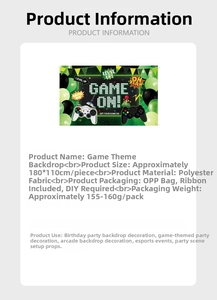 Detailed view of 180x110cm polyester game theme birthday banner with dimensions info