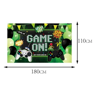 Game On Level Up birthday party background banner with controller graphics 180x110cm