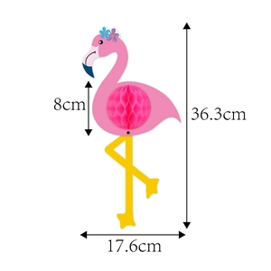 Pink flamingo honeycomb paper decoration for Hawaiian parties, height 36.3cm width 17.6cm